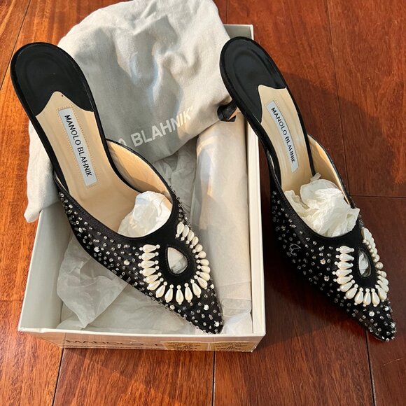 MONOLO BLAHNIK Torna Black Slide with Stones Size 39/8 to 8.5 US size - Picture 3 of 4